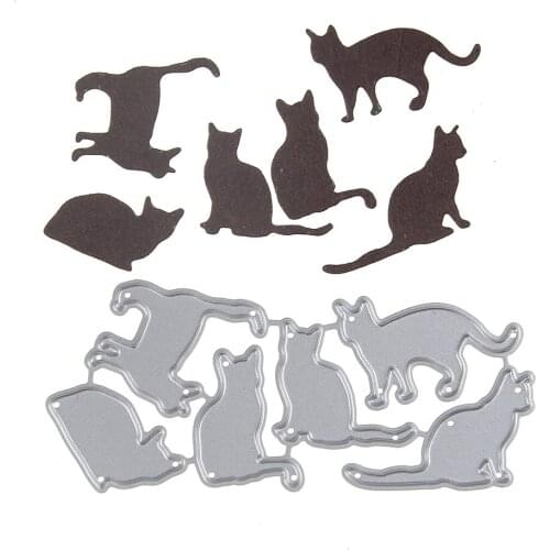 6Pcs/set Cute Cat Stitched Metal Cutting Dies Stencil Scrapbook Album Embossing For diy Card Making Handcrafts