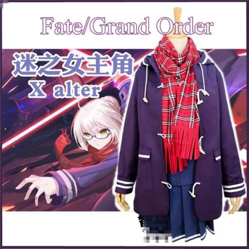 Anime!Fate/Grand Order Mysterious Heroine X alter Saber Uniform Cosplay Costume shirt+pleated skirt+scarf+coat+plaid scarf