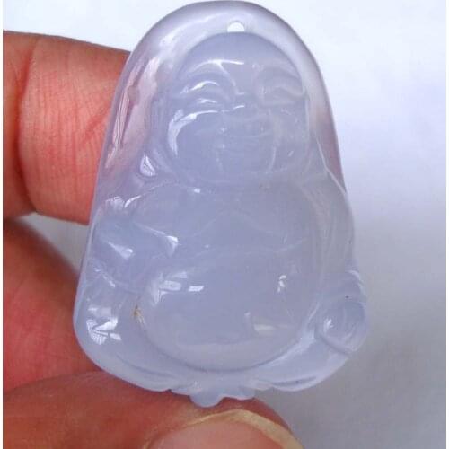 Free Shipping Natural Blue Chalcedony Carved Buddha Pendants Women Jewelry Accessories Weddings Parties Birthday Gift