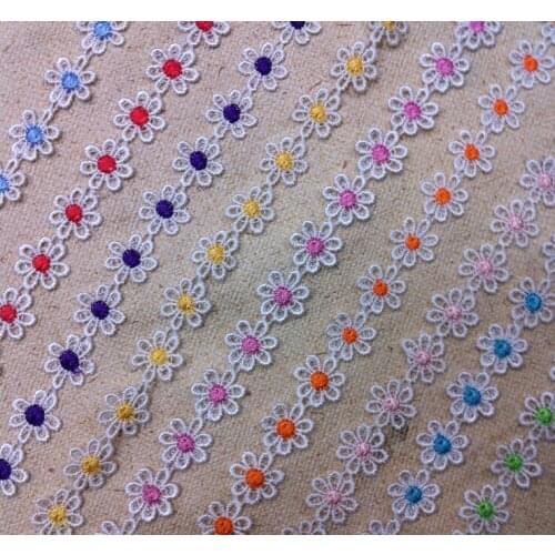 Free shipping 2.5cm high quality water soluble dual-color daisy flower embroidery lace trim, dyed yarn embroidery,XERY140422A