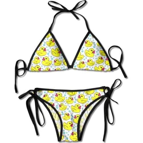 Bikini 2021 Swimsuit Cartoon Yellow Duck Bikini Set Floral Print Swimwear Sexy Biquini Bathing Suit Women Bikinis String Beach
