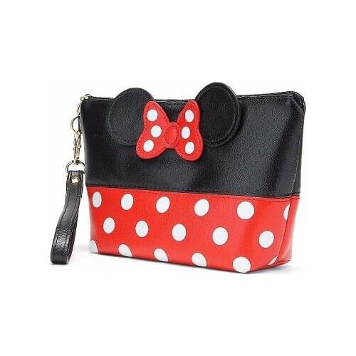 Disney new Mickey bowknot polka dot PU cosmetic storage bag baby girls coin bag ladies handbag