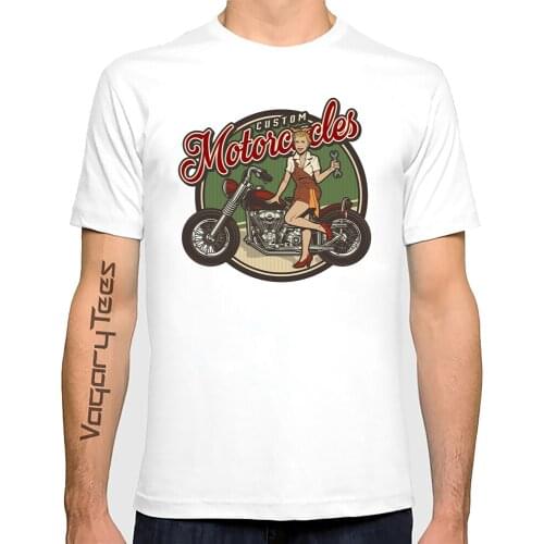 New Fashion Summer Men Vintage Motorcycles Pinup Girl Essential T-Shirt printed male Novelty Hip Hop Boy Tops White Casual Tees