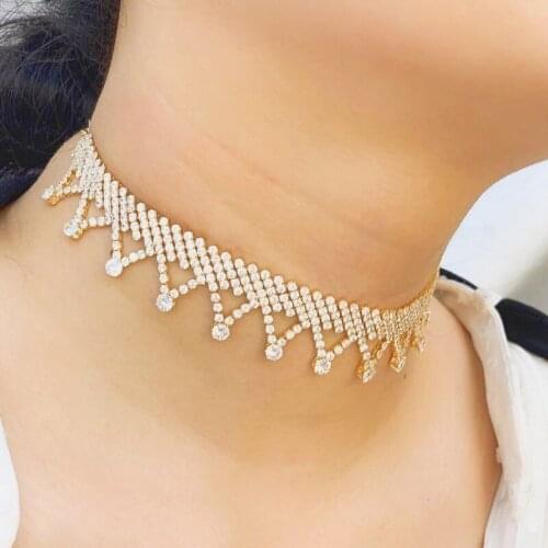 Janeklly popular cubic zirconia tie Choker Necklace adjust Women Punk Hiphop Rock Bijoux Wholesale free shipping