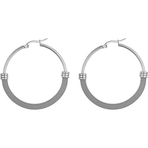 BONISKISS Women Classic Vintage Hoop Earrings Round Stainless Steel Jewelry Bijoux Female Silver Color Earring Aros Mujer Oreja