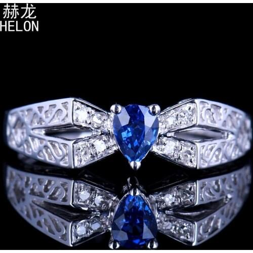HELON Sterling Silver 925 Pear 4x5mm Genuine Sapphire Diamond Wedding Engagement Antique Vintage Fine Jewelry Gemstone Ring