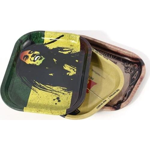 50pcs/lot Metal Cigarette Rolling Trays Smoking Tobacco Storage Tray Essential Smoking Accessories Tool Pattern Random Mixorder