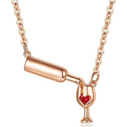 Fashion Surgical Steel Cubic Zirconia Necklace Wine Necklace Unique Design Womens Wine Glass Necklace & Pendant