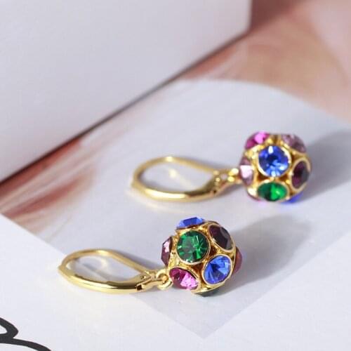 Round shape inlaid colorful rhinestone earrings fashion