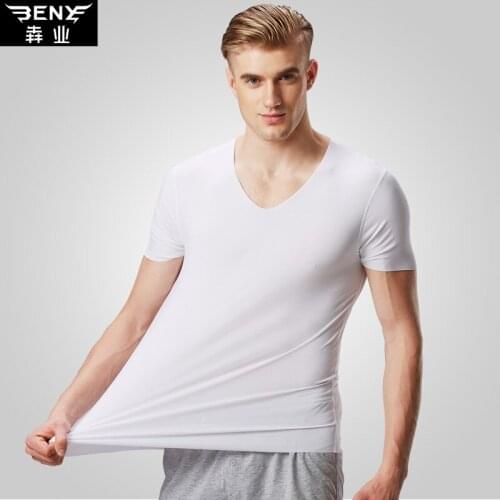 Mens trackless short sleeve underwear vest summer sweatshirt slim v-neck half sleeve bottom shirt trackless T-shirt