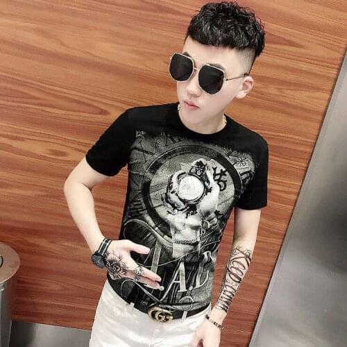 2021 summer short sleeve printed T-shirt mens trend Joker slim handsome cotton half sleeve T-shirt