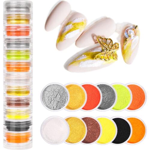 12colors/set Neon Pigment Nail Powder Dust Gradient Macaron Nail Glitter Iridescent Acrylic Powder Make Up Nail Art Accessories
