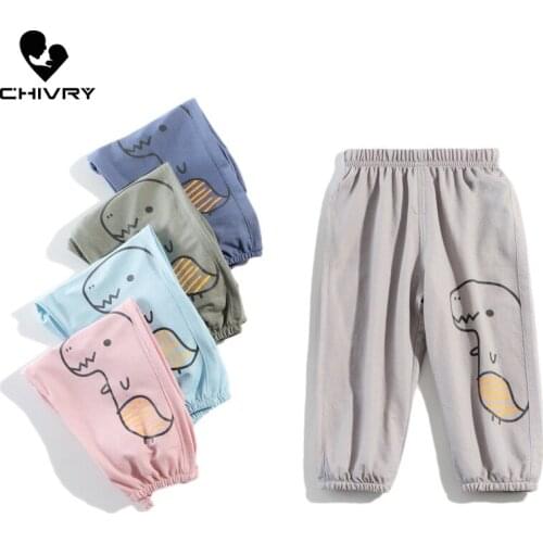 New 2021 Spring Summer Kids Boys Girls Thin Anti Mosquito Pants Baby Cartoon Dinosaur Print Cotton Linen Bloomers Pants Trousers