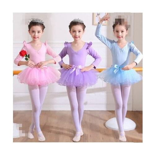 New Kids Girls Ballet Dresses For Children Pink Cotton Ballet Clothing Long Sleeve Ballet Dance Leotard With Skirt