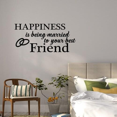 Pure Color Vinyl Lettering Wall Decal Happiness Is Being Married To Your Best Friend Vinyl Sticker Bedroom Home Wall Decor Z918