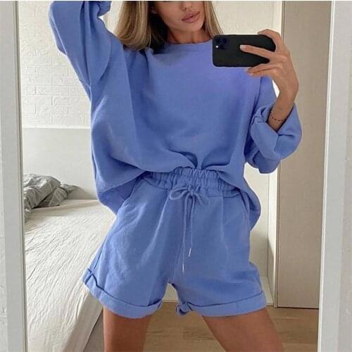 Autumn Winter 2 Pieces Set Women Warm Streetwear 2020 Sexy New Long Sleeve Pullovers T-shirt Crop Tops High Waist Shorts Pants