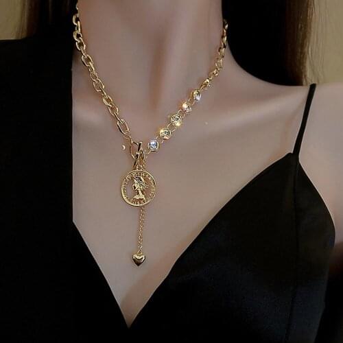 New Alloy Coin Chain Necklace Diamond Y-shaped Clavicle Chain Short Choker Sweater Chain Jewelry Birthday Gift Accessories