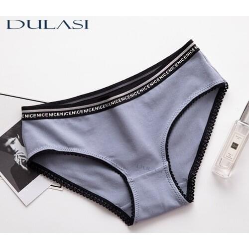 Sexy Breathable Cotton Seamless Panties Silver Side Letter Mid-Waist Girl Underwear DULASI 3pcs/Lot