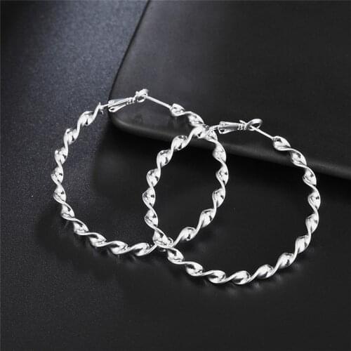 45mm Twisted Hoop Earrings For Women S925 Sterling Silver Jewelry Accesories Big Round Circle Earcuff Brincos Femme Oorbellen