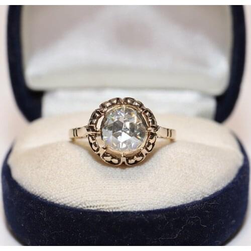 Antique Original Victorian 10k Gold Natural Rose Cut Diamond Decorated Pretty Solitaire Ring