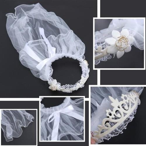 Wedding Flower Girl Crown Headdress Veils Two Layers White Wedding Communion Hair Wreath Headdress Flower Girl Hair Decor
