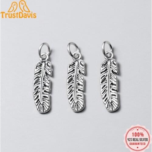 TrustDavis Real 925 Sterling Thai Silver Fashion Personality Sweet Feather Charm Pendant Handmade DIY Accessories Jewelry DZ312