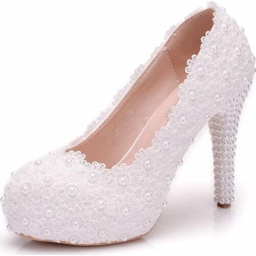 2019 Fashion Delicate Sweet Lace High Heel Shoes Lace Round Toe Thin Heels 11CM Women Pumps Wedding Dress Shoes