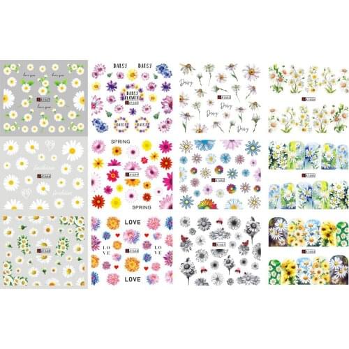 UPRETTEGO 12 PACKS / LOT NAIL ART BEAUTY WATER DECAL SLIDER NAIL STICKER FLOWER DAISY LEAF PETALS A1645-1656