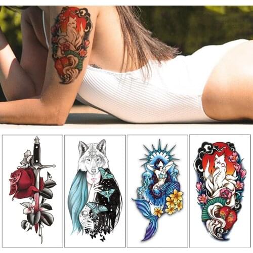 3D Waterproof Temporary Tattoos Stickers Fake Tattoo Paste Leg Arm Body Flower Sticker Fake Sleeve Tattoo Women Men