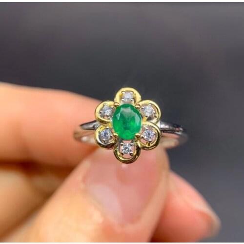 KJJEAXCMY boutique jewelry 925 sterling silver inlaid natural emerald gemstone female plum ring supports re-examination
