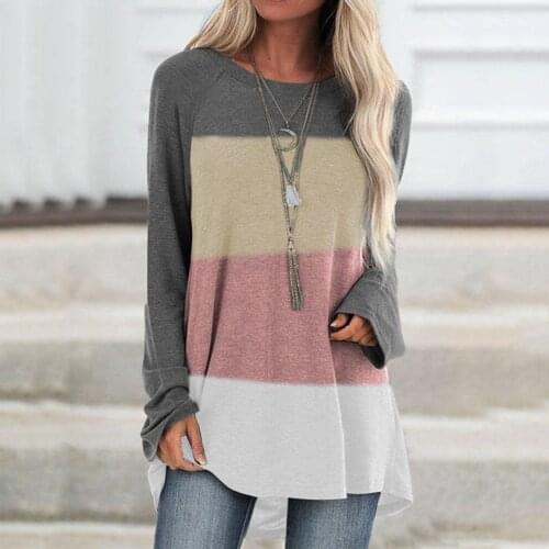 Loose Casual Stripe Print Long Sleeve T-Shirt Women Autumn Vintage T Shirts Plus Size Fashion Y2k Pullover Long Sleeve Clothes