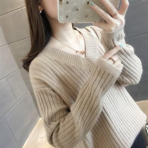 Womens Oversize Winter Pullover Female Sweater Plus Size Long Sleeve Women Tops 2020 Pull Femme V-neck Knitted Sweater