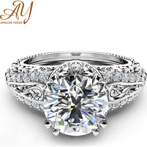 Anillos Yuzuk Silver 925 Jewelry Rings For Women Vintage Cubic Zircon Engagement Ring Rose Gold Hollow 925 Silver Jewelry