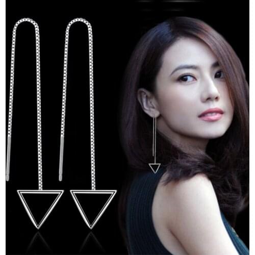 925 Sterling Silver Simple Geometric Hexagon Stud Earrings for Women Long Chain Earing Bridesmaid Jewelry