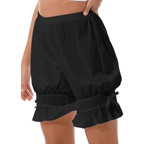 Women Mid Waist Lolita Bloomers Pajama Bottoms Nightwear Homewear Elastic Waistband Ruffle Shorts Loungewear Sleep Shorts