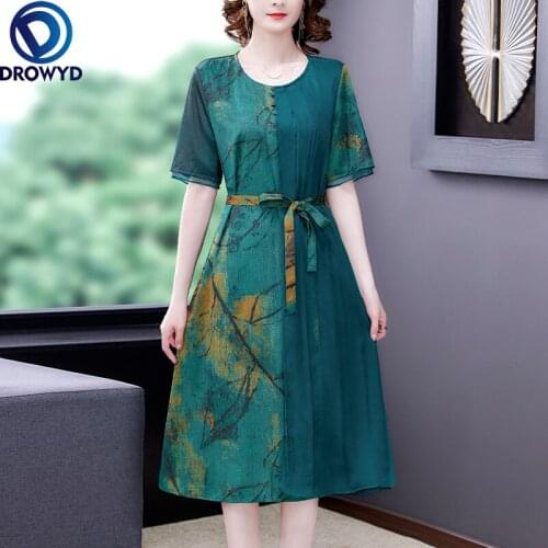 Women Vintage Boho Beach Maxi Dress Summer New Office Lady Short Sleeve Loose O-Neck Green Dresses Sexy Party Traf Vestidos Robe