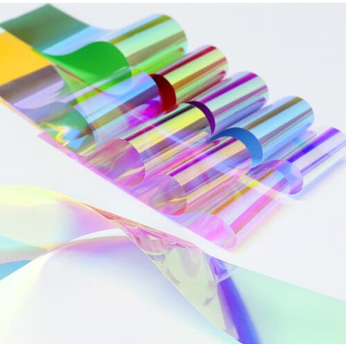 10pcs Holographic Iridescent Cellophane Transparent Rainbow Resin Mold Filling Resin Art Supplies Gradient Aurora Glass Paper