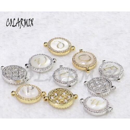 10 pieces shell pendants letters charm connector beads mix colors cz DIY necklace or bracelets jewelry pendants finding 9075