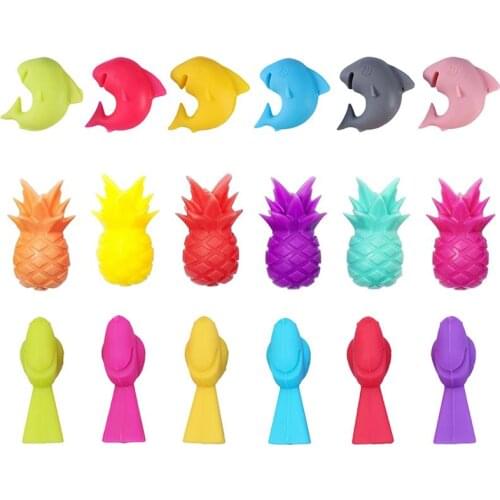18PCS Cute Silicone Red Wine Cup Mark Wine Glass Charm Shark Pineapple Bird Wine Glass Marker Drink Glass Tag Bar Accessories
