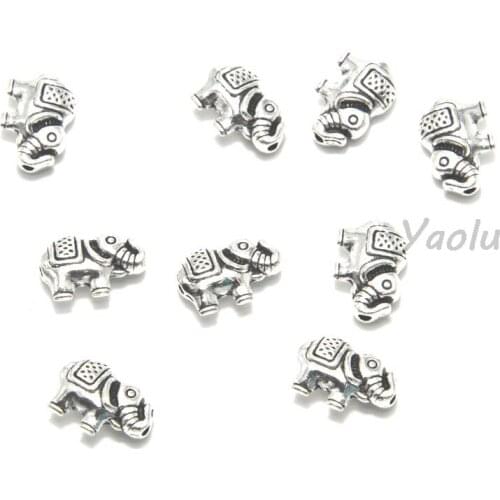 25pcs/lot elephant Charms Antiqued Silver Tone elephant bead Beadwork charm pendants 12x8x4mm