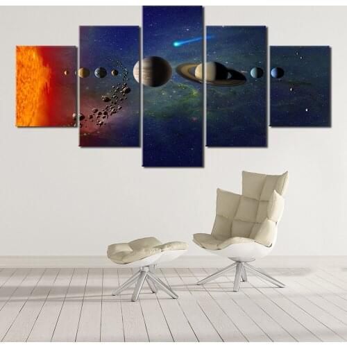 5 panel space space moon poster silk cloth earth canvas painting wall art planet satellite solar system living room decoration