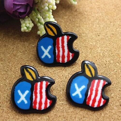 50pcs/lot 27*29mm Very Cute Apple American flag Graffiti Resin Crafts DIY Phone/hair ornaments decoration