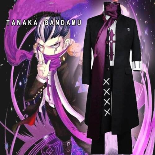 7pcs Danganronpa 2: Goodbye Despair Tanaka Gandamu Cosplay Costumes Wig Men Women Coat Shirt Pants Belt Sets Role Playing C190M9