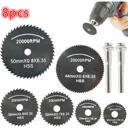 8pcs Mini HSS Circular Saw Blades Rotary Tool for Metal Cutter Power Tool Cutting Discs Drill Mandrel for Wood Cutting Kit