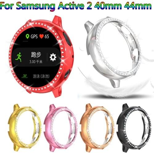 Case For Samsung Galaxy Watch Active 2 44mm 40mm Cover Bumper Glitter Rhinestone Hard PC Protection Case 6 Colors