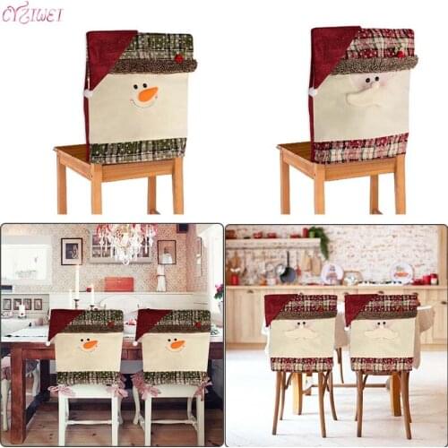 Christmas Chair Cover Santa Claus Snowman Elastic Chair Back Cover Christmas Dinner Table Deco Holiday Home Party Xmas Ornament