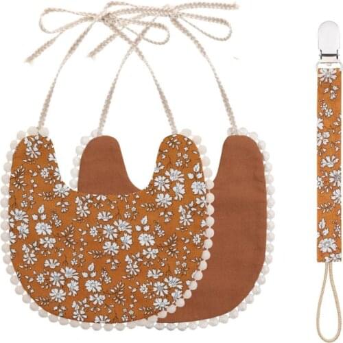 Baby Pacifier Clip Chain Baby Cotton Linen Bib Set Perfect Newborn Shower Gift F3ME