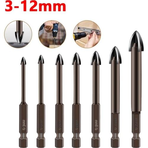 3-12mm Cross Hex Tile Drill Bit Set, For Glass Ceramic Concrete Drill Hole Opener, Hard Alloy Triangle Drill Bit Tool Kit