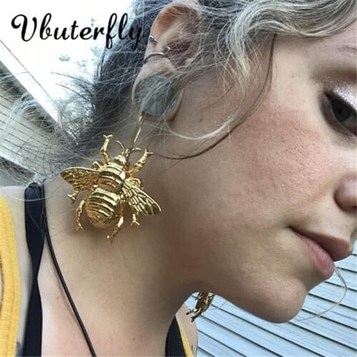 Statement Brass Bee Earrings Honey Bee Bug Jewelry Honeybee Earrings Big F'ing Bumblebee Dangle Earrings Queen Bumble Bee ZA93FC