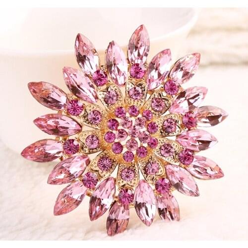 JINGLANG Fashion Gold Color Brooches High Quality Rhinestone Flower Brooches For Women Decoration Jewelry